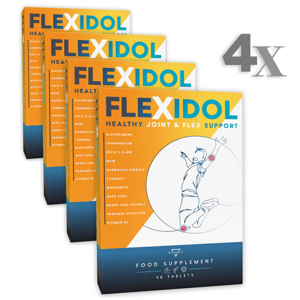 FLEXIDOL™ X4 - Set ahorro: 4 packs - Complemento alimenticio para el bienestar de Articulaciones, Huesos y Espalda